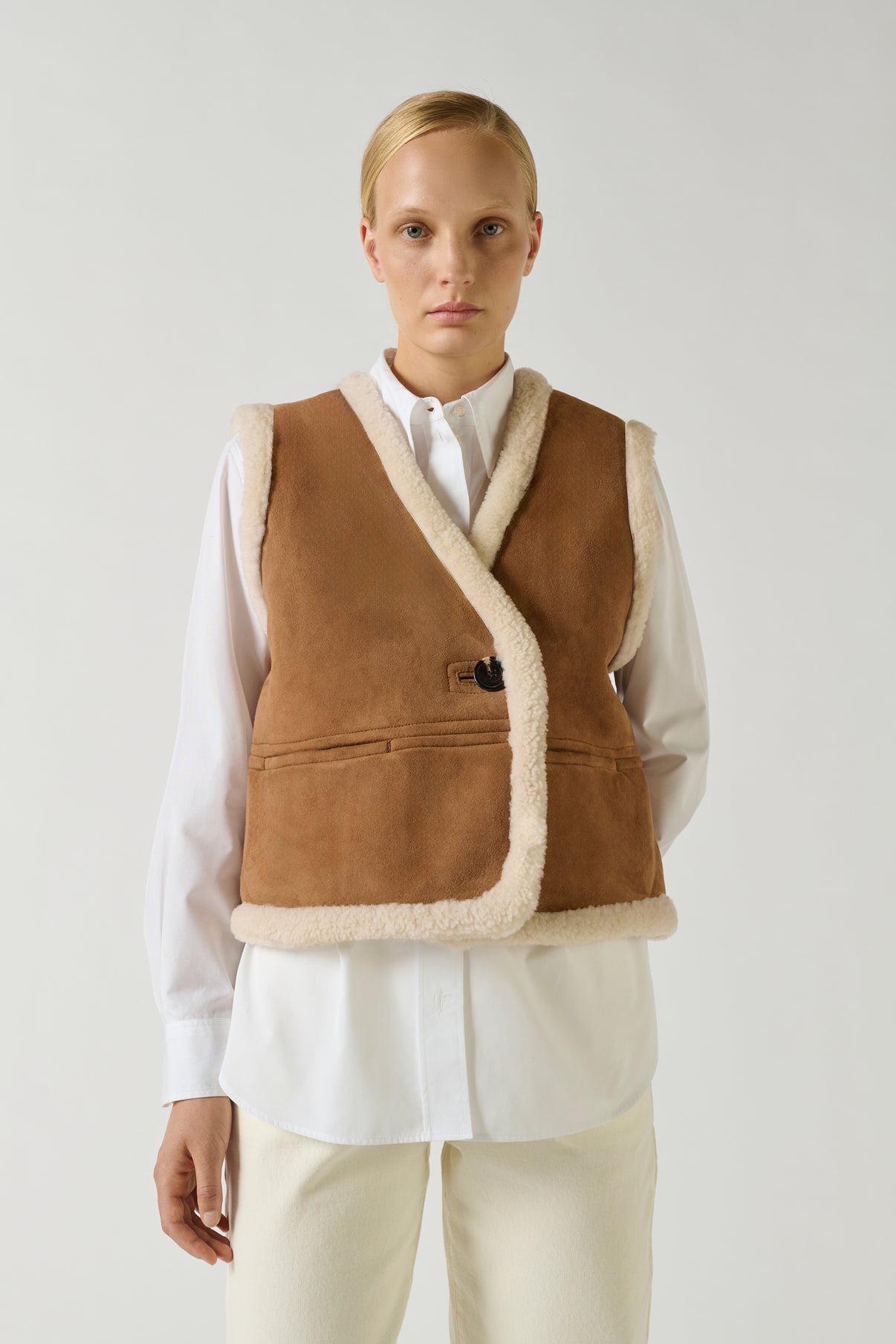 Gilet Sans Manches Pyrenees - Miel - Cuir - Femme vue 1